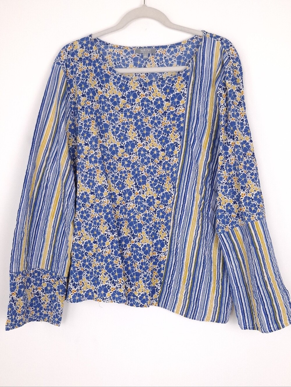 Habitat seersucker floral striped top mixed print patchwork Lagenlook oversized
